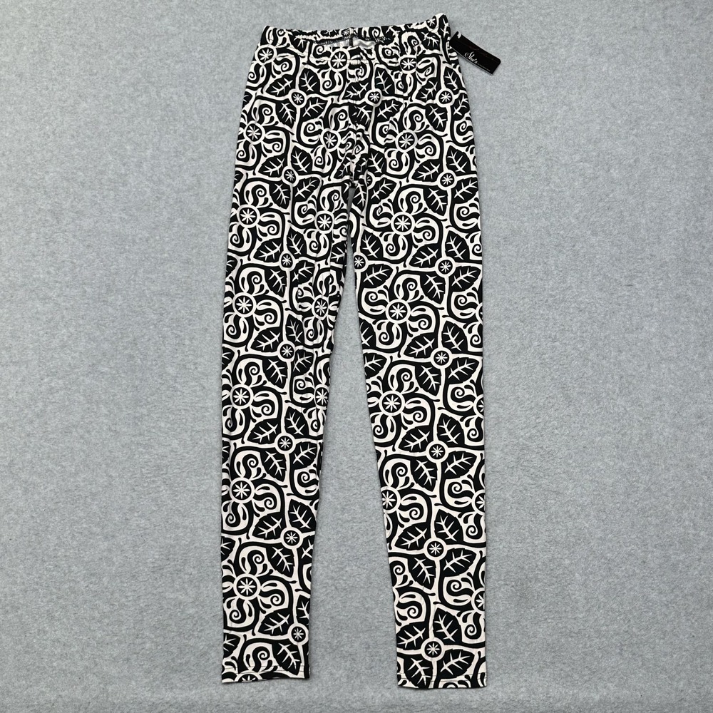 She's Pants Womens One Size Black White Leggings Stretch Waist Abstract LEP9034